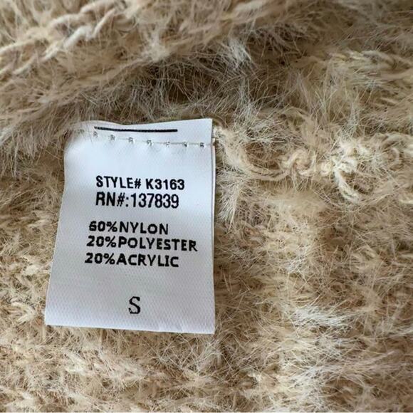 Debut Cardigan Taupe Cream Stripe Open Front Eyelash Soft Cardigan Sweater Small - Picture 10 of 12